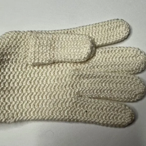 Vintage White Knit Cotton Gloves Women Size Large - Made in Japan - Picture 4 of 6
